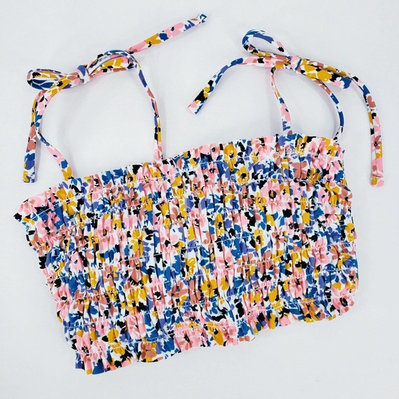 Xhilaration Smocked Bandeau Bikini Top Jrs 1 Wmns 00 Strappy Floral Swimwear - Picture 6 of 10